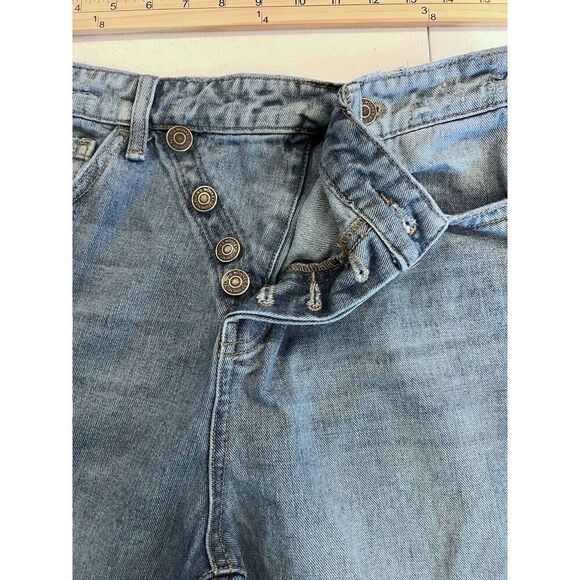 Flying Monkey Button Fly Distressed Straight Women's size 27 Blue Denim Jeans - Picture 6 of 9